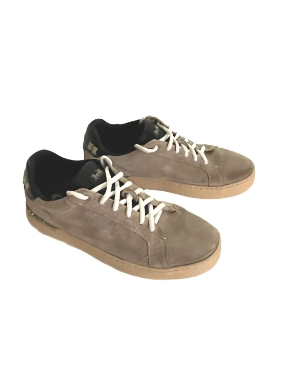 COACH MEN'S CLIP LOW TOP OAT & BLACK QUARTZ SUEDE SNEAKERS SIZE 8D - Picture 2 of 15